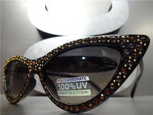 Retro Rhinestone Cat Eye Sunglasses- Black Frame/ Brown Rhinestones