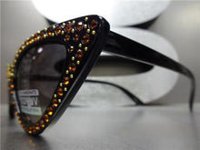 Retro Rhinestone Cat Eye Sunglasses- Black Frame/ Brown Rhinestones