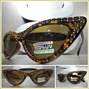 Retro Rhinestone Cat Eye Sunglasses- Tortoise Frame/ Brown Rhinestones