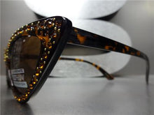 Retro Rhinestone Cat Eye Sunglasses- Tortoise Frame/ Brown Rhinestones