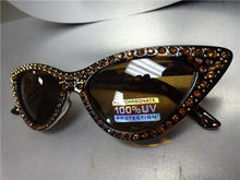 Retro Rhinestone Cat Eye Sunglasses- Tortoise Frame/ Brown Rhinestones