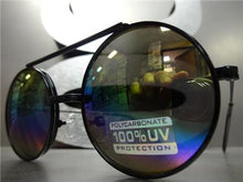 Old School Round Flip Up Sunglasses- Black Frame/ Rainbow Lens