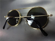 Old School Round Flip Up Sunglasses- Gold Frame/ Rainbow Lens