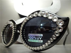 Unique Lip Shaped Cat Eye Sunglasses- Black Frame/ Clear Crystals
