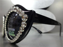 Unique Lip Shaped Cat Eye Sunglasses- Black Frame/ Clear Crystals