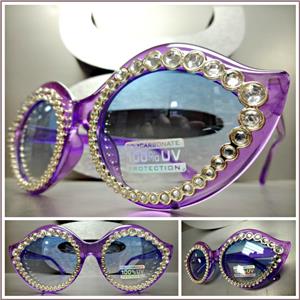 Unique Lip Shaped Cat Eye Sunglasses- Transparent Purple Frame
