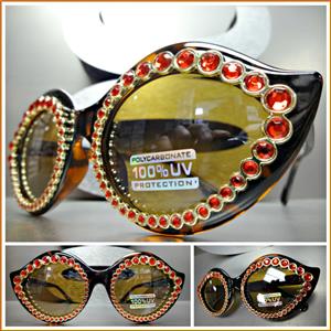 Unique Lip Shaped Cat Eye Sunglasses- Tortoise Frame/ Red Crystals