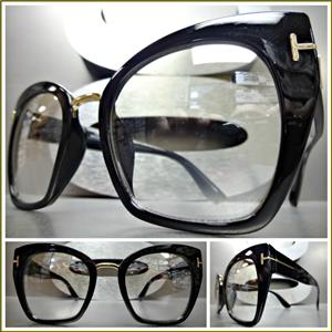 Classy Cat Eye Clear Lens Glasses- Black Frame/ Slight Mirror Tint