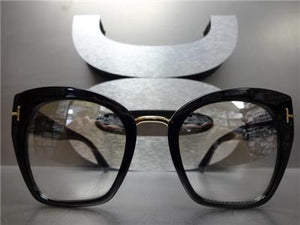 Classy Cat Eye Clear Lens Glasses- Black Frame/ Slight Mirror Tint