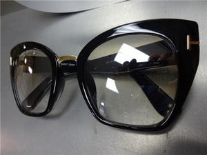 Classy Cat Eye Clear Lens Glasses- Black Frame/ Slight Mirror Tint