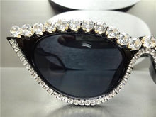 Flashy Rhinestone Cat Eye Sunglasses- Black Frame