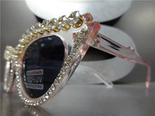 Flashy Rhinestone Cat Eye Sunglasses- Pink Transparent Frame