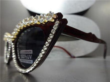 Flashy Rhinestone Cat Eye Sunglasses- Burgundy Frame