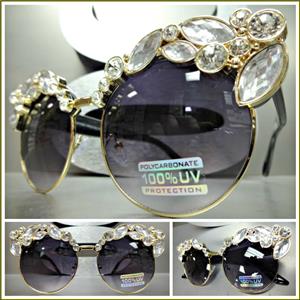 Luxe Exaggerated Bling Sunglasses- Black & Gold Frame