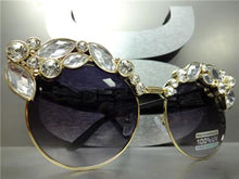 Luxe Exaggerated Bling Sunglasses- Black & Gold Frame