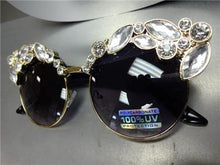 Luxe Exaggerated Bling Sunglasses- Black & Gold Frame
