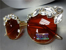 Luxe Exaggerated Bling Sunglasses- Orange Lens/ Gold Frame
