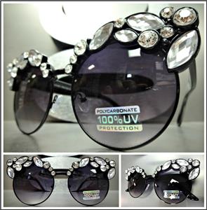 Luxe Exaggerated Bling Sunglasses- Black Frame