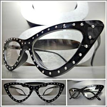 Studded Cat Eye Clear Lens Glasses- Black Frame