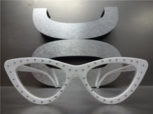 Studded Cat Eye Clear Lens Glasses- White Frame