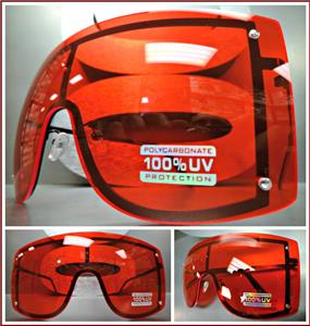 Oversized Visor/ Shield Style Sunglasses- Red Lens