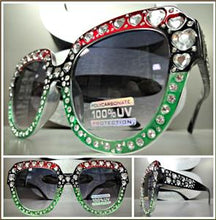 Heart Shaped Crystal Cat Eye Sunglasses- Red, Black, & Green Frame