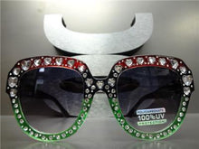 Heart Shaped Crystal Cat Eye Sunglasses- Red, Black, & Green Frame