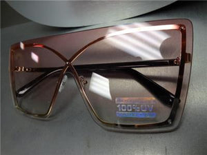 Shield Style Gold Frame Sunglasses- Pink Ombre Lens