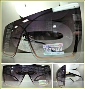 Shield Style Gold Frame Sunglasses- Black Ombre Lens