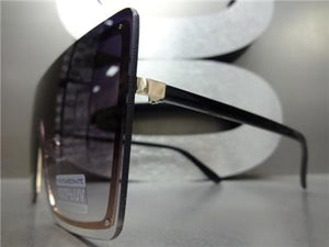 Shield Style Gold Frame Sunglasses- Black Ombre Lens