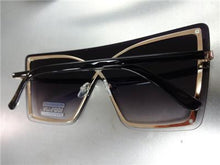 Shield Style Gold Frame Sunglasses- Black Ombre Lens