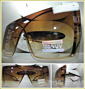 Shield Style Gold Frame Sunglasses- Honey Ombre Lens
