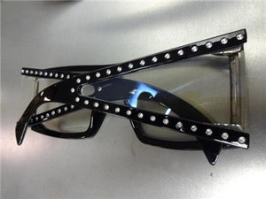 Retro Shield Bling Clear Lens Glasses- Black Frame
