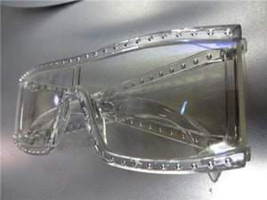 Retro Shield Bling Clear Lens Glasses- Transparent Frame