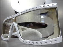 Retro Shield Bling Clear Slight Tint Glasses- White Frame