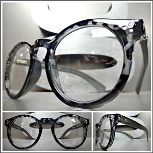 Classic Round Wooden Clear Lens Glasses- Gray Tortoise Frame