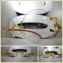 Rimless Round Wooden Clear Lens Glasses