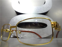 Elegant Wooden Clear Lens Glasses- Gold Frame