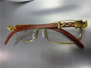 Elegant Wooden Clear Lens Glasses- Gold Frame