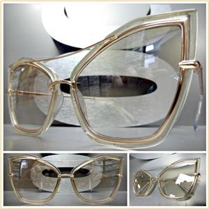 Clear Transparent Cat Eye Slight Tint Glasses- Rose Gold Frame