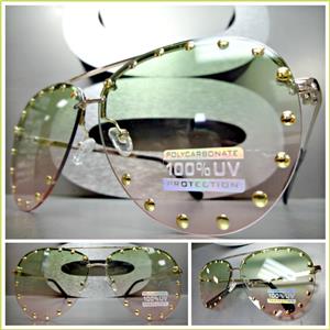 Gold Studded Tear Drop Sunglasses- Green/Pink Lens