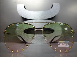 Gold Studded Tear Drop Sunglasses- Green/Pink Lens
