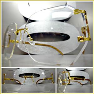 Vintage Wooden Style Clear Lens Glasses- Gold/ Brown Wood Temples