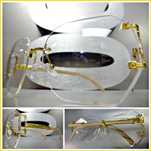 Vintage Wooden Style Clear Lens Glasses- Gold/ Light Wooden Temples