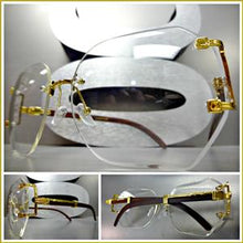 Vintage Wooden Style Clear Lens Glasses- Gold/ Dark Cherry Wooden Temples
