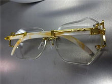 Vintage Style Clear Lens Glasses- Gold/ Marble Temples