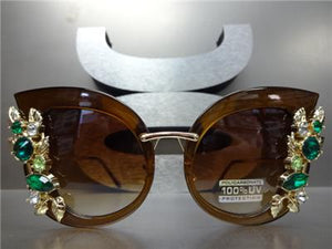 Classy Bling Cat Eye Sunglasses- Brown Frame