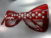 Pearl Embellished Bow Clear Lens Glasses- Red Frame