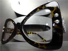 Pearl Embellished Bow Clear Lens Glasses- Tortoise Frame