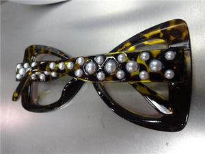 Pearl Embellished Bow Clear Lens Glasses- Tortoise Frame